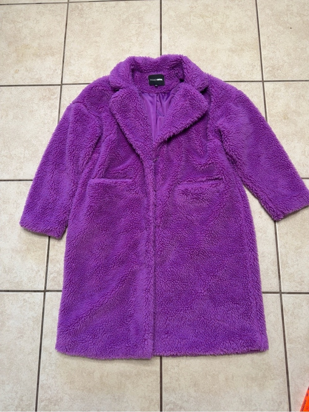Fashion Nova Purple Teddy Sherpa Coat Women’s 1x Plush Oversized Jacket View 2